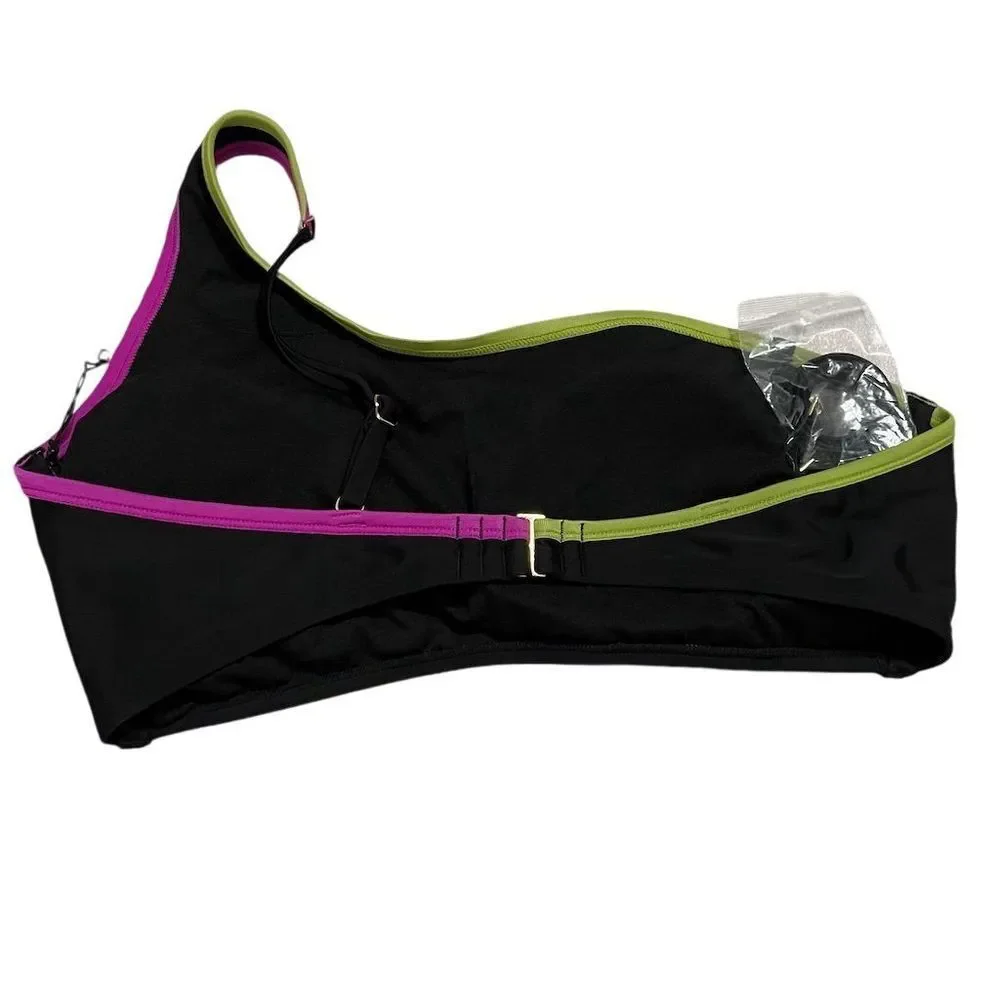 Shade‎ & Shore Women's One Shoulder Bralette Bikini Top Black Size XL NWT